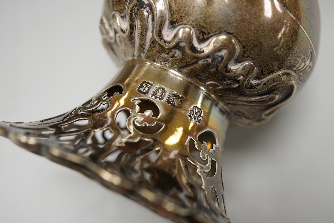 A pair of Edwardian pierced silver spill vases, by William Hutton & Sons, Ltd, London, 1902, height 15.7cm, 8.5oz.